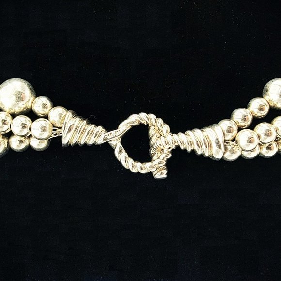 Tiffany & Co. Sterling Silver Triple Torsade Necklace 3-Strand Bead Ball Toggle - Picture 2 of 8